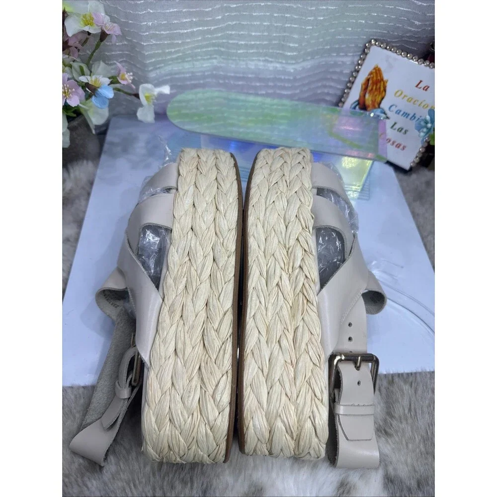 (S2)ZARA NEW CREAM Leather WOVEN BRAIDED STRAW PLATFORM SANDALS FESTIVAL Sz 39/8 - Picture 10 of 12
